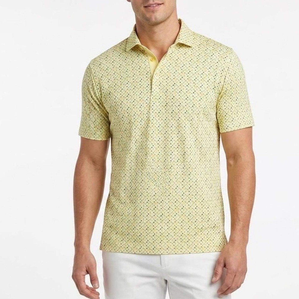 Walter Hagen P11 Print Polo Performance Golf Men's S Poolside Pale Yellow UV New